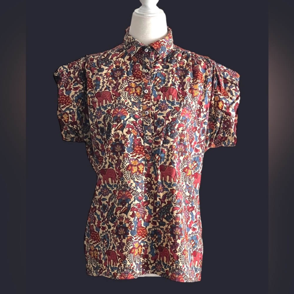 VINTAGE 1960s Neusteters boho mod half button down jungle print tunic top Size 6